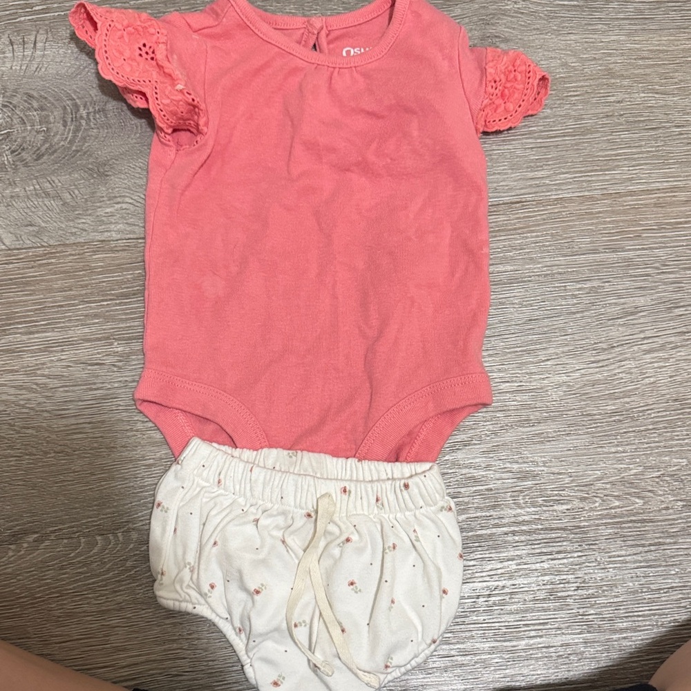 Jamie Kay Pink Bodysuit and Cream Floral Bloomers Set